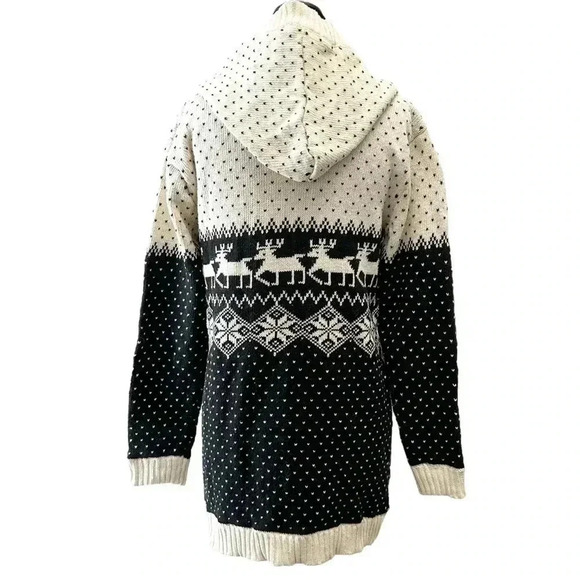 Hand Knit Cardigan Sweater Fair Isle Handmade Christmas Holiday Beige Black Smal - Picture 2 of 16